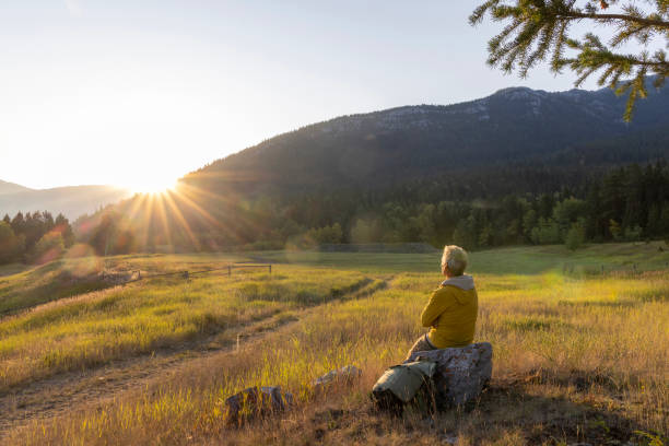 istock Hiker watches sunrise over mountains 1650684137