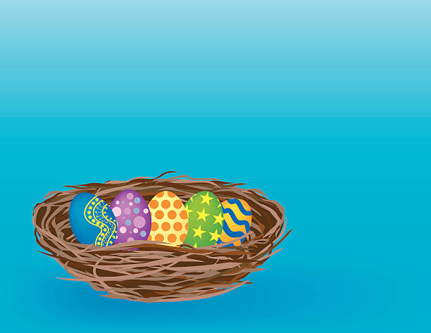 easter eggs in the nest vector art illustration