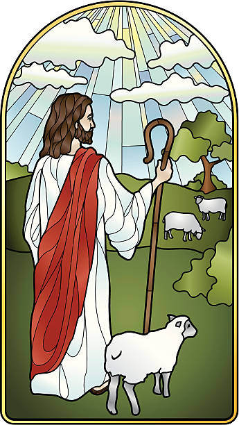 ilustrações de stock, clip art, desenhos animados e ícones de o senhor é o pastor vitral - stained glass jesus christ glass church