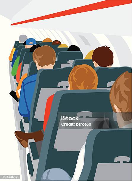 Пассажиров Авиакомпании — стоковая векторная графика и другие изображения на тему Самолёт - Самолёт, Сиденье транспортного средства, Вид сзади