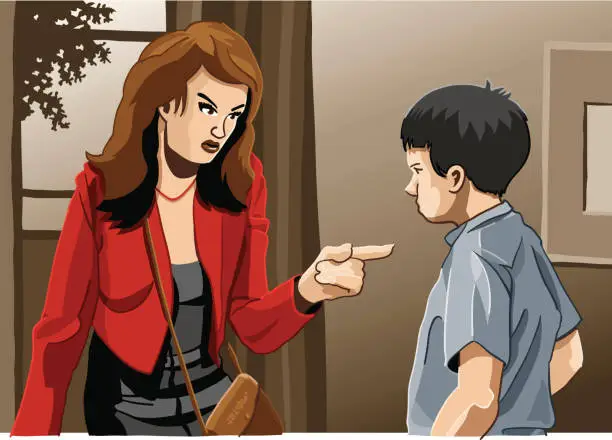 Vector illustration of Mother and Son Education Trouble