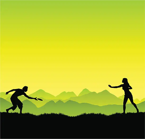 Vector illustration of Couple play frisbee