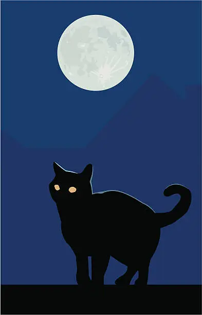 Vector illustration of Black Cat & Full Moon