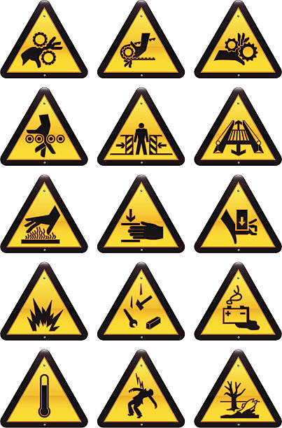 illustrazioni stock, clip art, cartoni animati e icone di tendenza di segnali di pericolo di lavoro - danger toxic waste hazardous area sign symbol