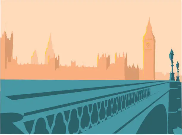 Vector illustration of Drawing of the Houses of Parliament, London, England