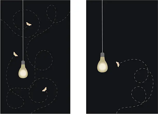 Vector illustration of Moths and Lightbulb
