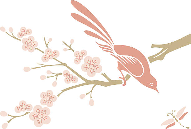 cherry blossom freunden - tree bird flower pattern stock-grafiken, -clipart, -cartoons und -symbole