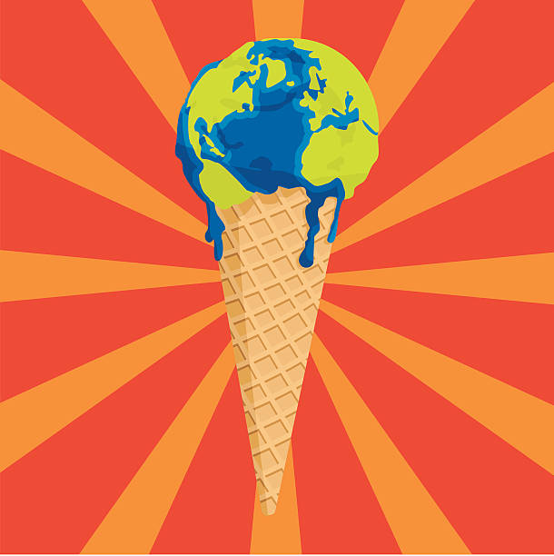 illustrazioni stock, clip art, cartoni animati e icone di tendenza di concetto di riscaldamento globale. sciogliere mondo come icecream - global warming earth globe warming up