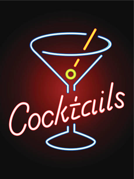 Clean Neon Cocktail Sign vector art illustration