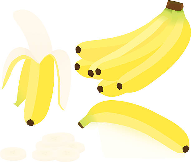 바나나 - banana peeled banana peel white background stock illustrations