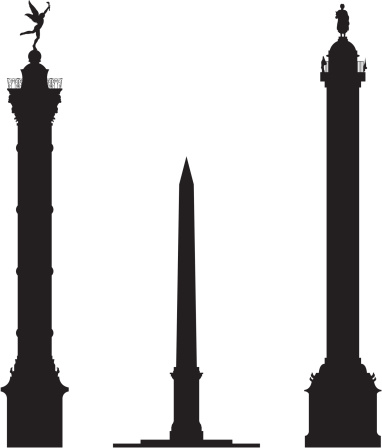 The three most famous columns of Paris. From left to right: Colonne de Juillet, Place de la Concorde Obelisk,  Colonne Vendome.