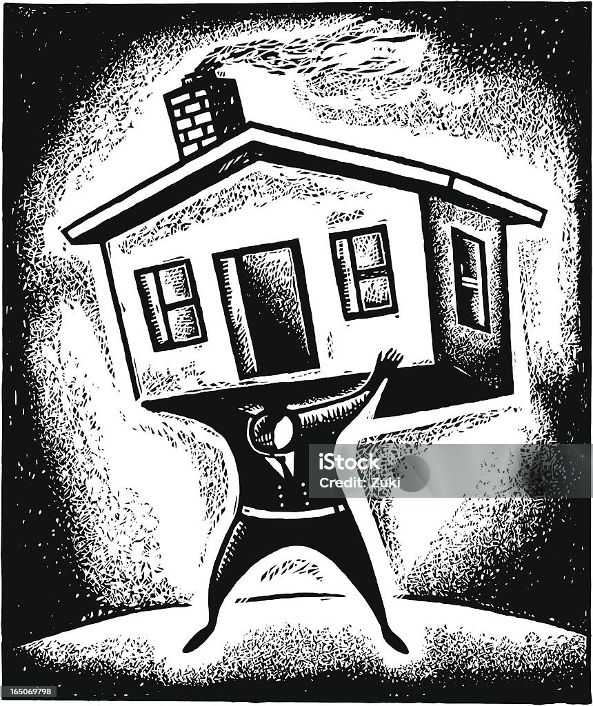 Home burden A man bearing the weight of a house on top of him. Carrying stock vector