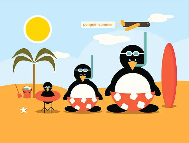 Vector illustration of Globi penguin family summer