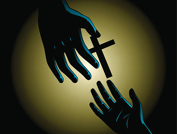 illustrazioni stock, clip art, cartoni animati e icone di tendenza di christian cross-religione - god crucifix cross human hand
