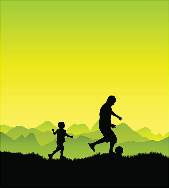 ilustraciones, imágenes clip art, dibujos animados e iconos de stock de padre e hijo jugando - soccer child silhouette sport