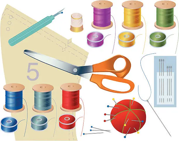 Vector illustration of Basic sewing supplies