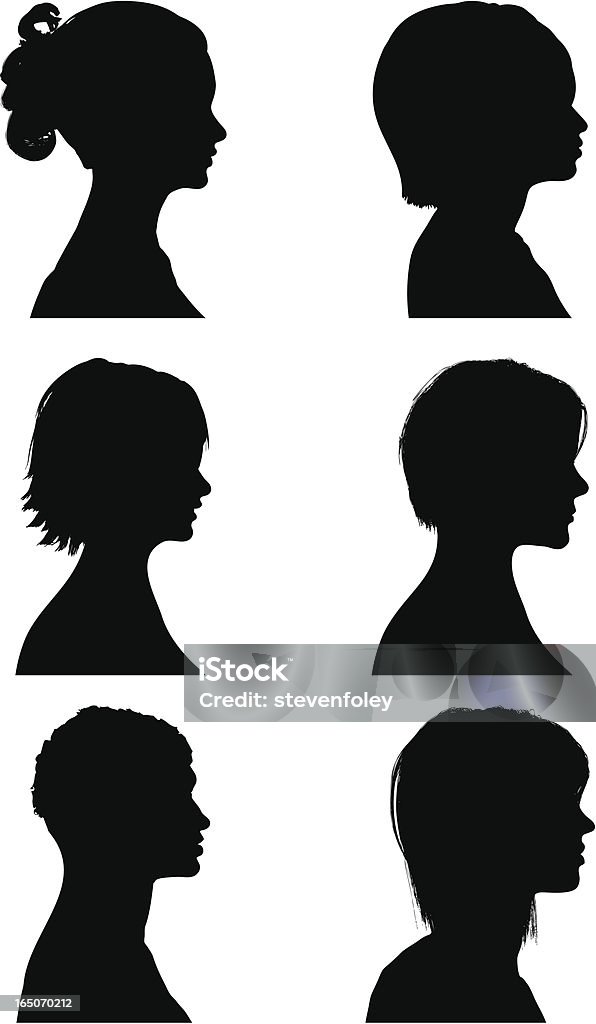 Профиль женщины силуэты - Векторная графика В профиль роялти-фри