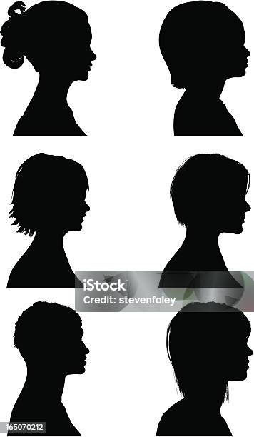 Профиль Женщины Силуэты — стоковая векторная графика и другие изображения на тему В профиль - В профиль, Силуэт, Молодой возраст