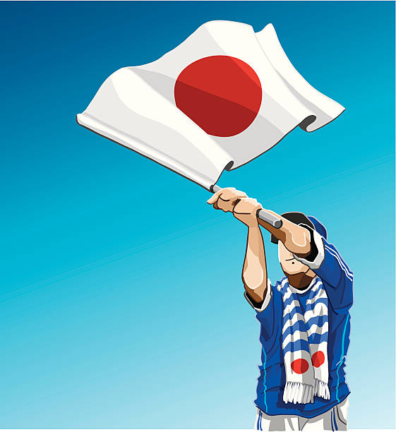 япония размахивающий лапами флаг футбол вентилятор - japanese flag flag japan illustration and painting stock illustrations