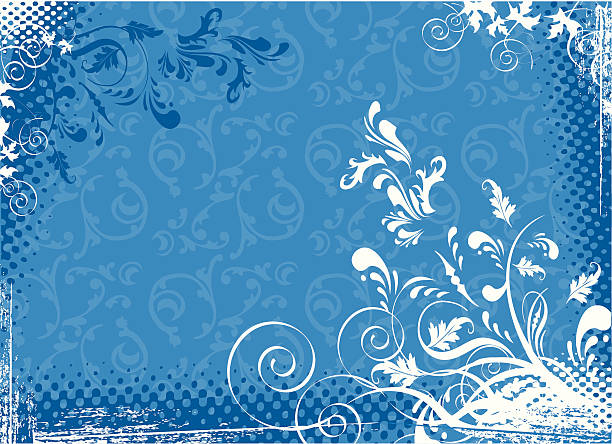 tło niebieskie - scroll shape flower floral pattern grunge stock illustrations