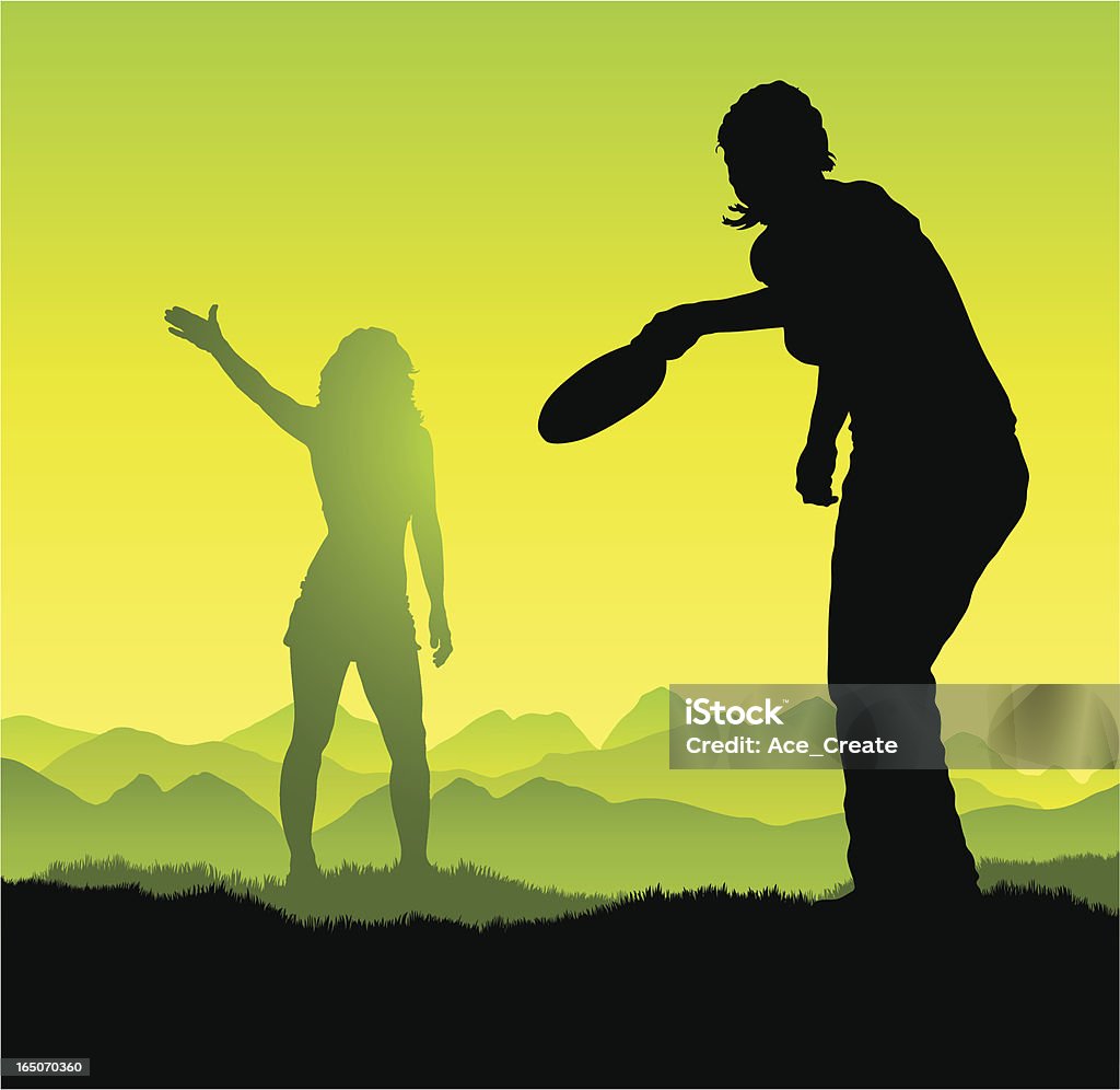 Young women play frisbee Two young women play frisbee in the beautiful sunlight. Active Lifestyle stock vector