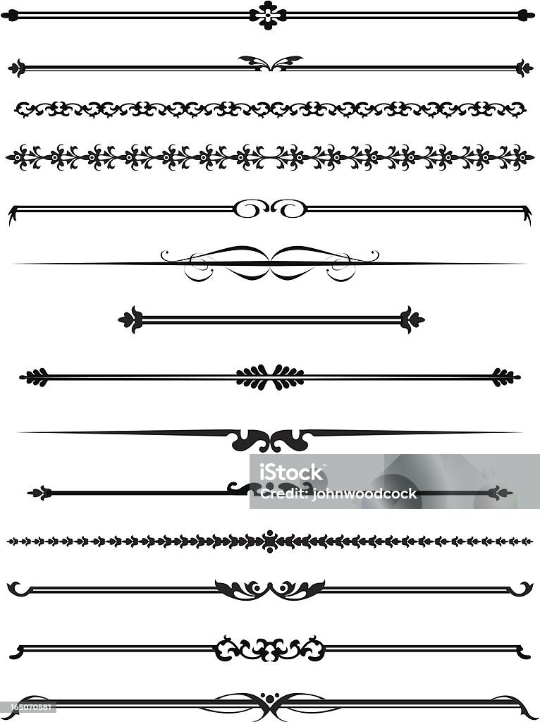 Decorative lines four "A further selection of lines and rules suitable for a wide range of ornamental uses. Ideal for underlines,rules, boxes,borders etc etc" At The Edge Of stock vector