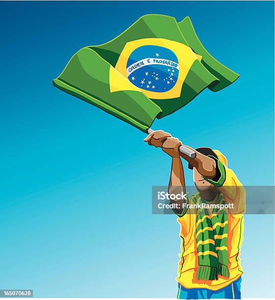 Машучи Флаг Бразилии Футбол Вентилятор — стоковая векторная графика и другие изображения на тему Международное футбольное событие - Международное футбольное событие, Бразилия, Бразильский флаг