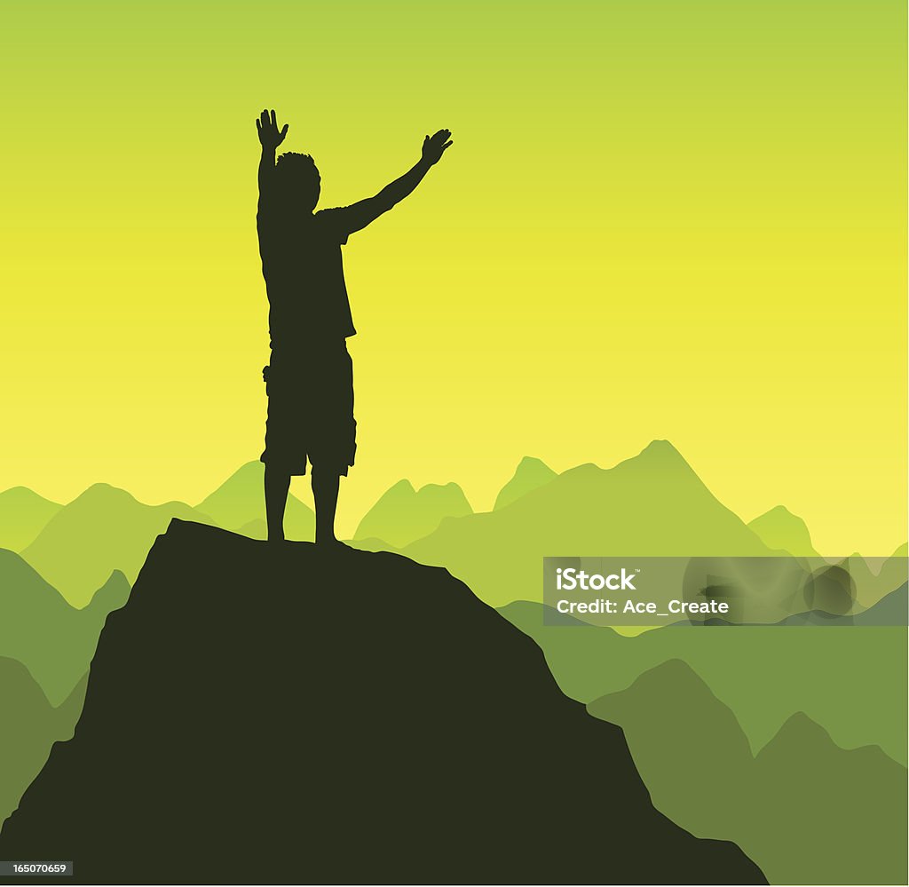 Personal moment A man at the top of a mountain. Achievement stock vector