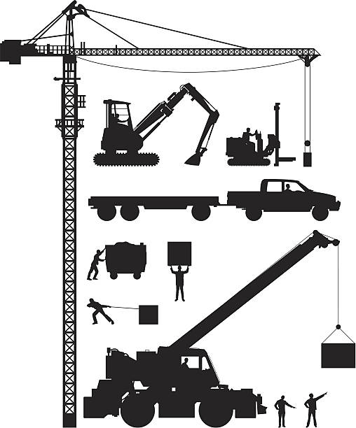 ilustraciones, imágenes clip art, dibujos animados e iconos de stock de elementos de construcción - pushing pulling men silhouette