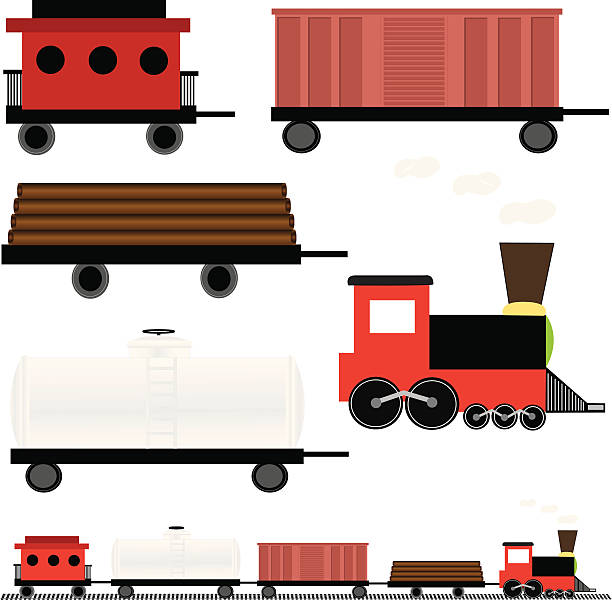 ilustrações, clipart, desenhos animados e ícones de trens de brinquedo - commercial land vehicle man made object land vehicle rail freight