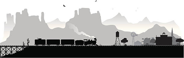 illustrations, cliparts, dessins animés et icônes de vieux western railroad - small town america