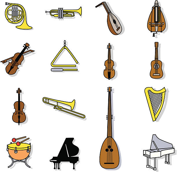 music Vector icons with a music theme. hurdy gurdy stock illustrations