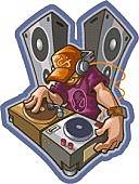 DJ MIX DJ at turntable with speakers on the background. dj clipart stock illustrations