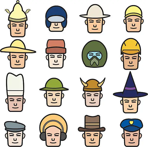 Vector illustration of Various Hats Icons: Color