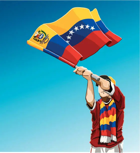 Vector illustration of Venezuela Waving Flag Soccer Fan