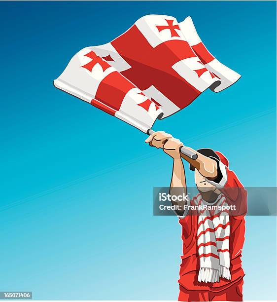 ジョージア旗のサッカーファンの手を振る - 1人のベクターアート素材や画像を多数ご用意 - 1人, イラストレーション, カラフル