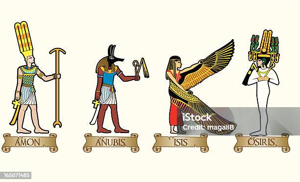 Ilustración de Egipcio Gods y más Vectores Libres de Derechos de Jeroglífico - Jeroglífico, Isis - Diosa, Dios