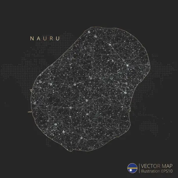 Vector illustration of Nauru map abstract geometric mesh polygonal light concept with glowing contour lines countries and dots