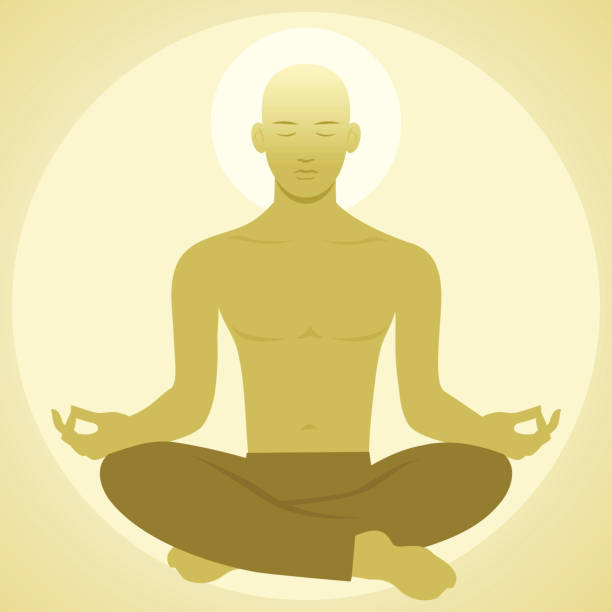 meditation (명상) - yoga retro revival sepia toned sport stock illustrations