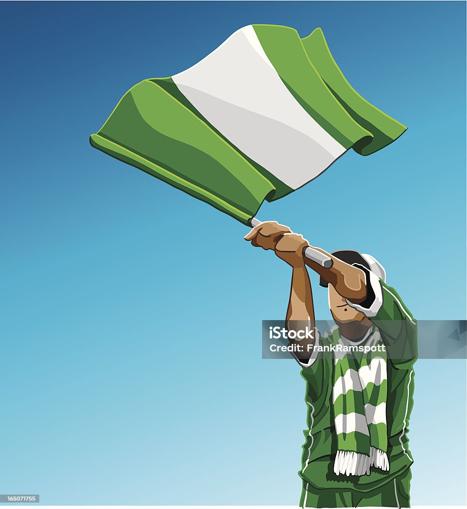 Nigéria acenando a bandeira fã de futebol - Vetor de Bandeira Nigeriana royalty-free