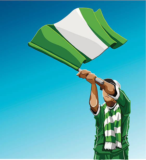нигерия размахивающий лапами флаг футбол вентилятор - vector illustration and painting men caricature stock illustrations