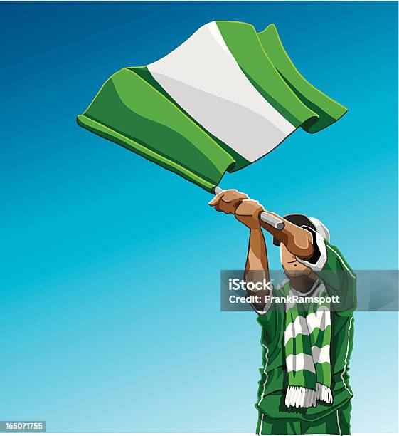 Нигерия Размахивающий Лапами Флаг Футбол Вентилятор — стоковая векторная графика и другие изображения на тему Нигерийский флаг