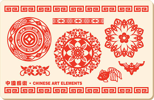 chiński sztuka elementy - handcarves stock illustrations