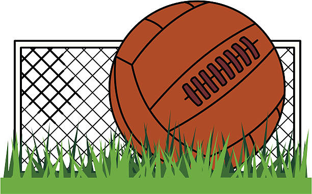 旧レザーフットボール - soccer man made material goal post grass点のイラスト素材／クリップアート素材／マンガ素材／アイコン素材