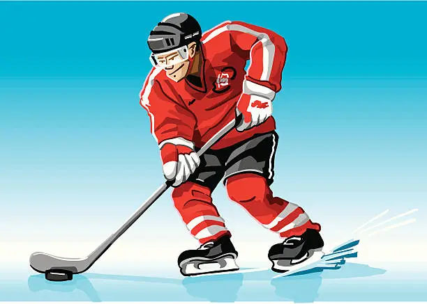 Vector illustration of Hockey Player Red