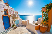 Colorful architecture in Santorini island, Greece.  Famous travel destination