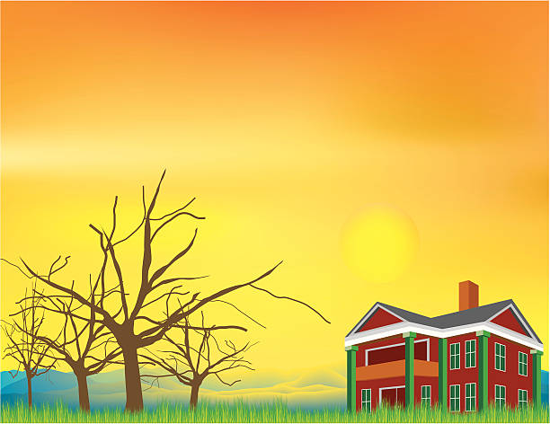 sunrise/sunset in the country vector art illustration