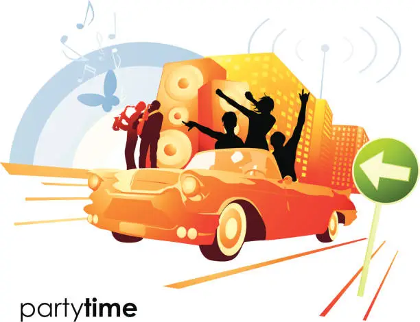 Vector illustration of Party time - Road trip!