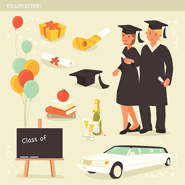 ilustrações de stock, clip art, desenhos animados e ícones de formatura celebração de ícones - university graduation car student