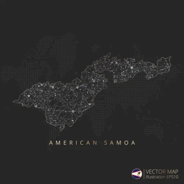 Vector illustration of American Samoa map abstract geometric mesh polygonal light concept with glowing contour lines countries and dots
